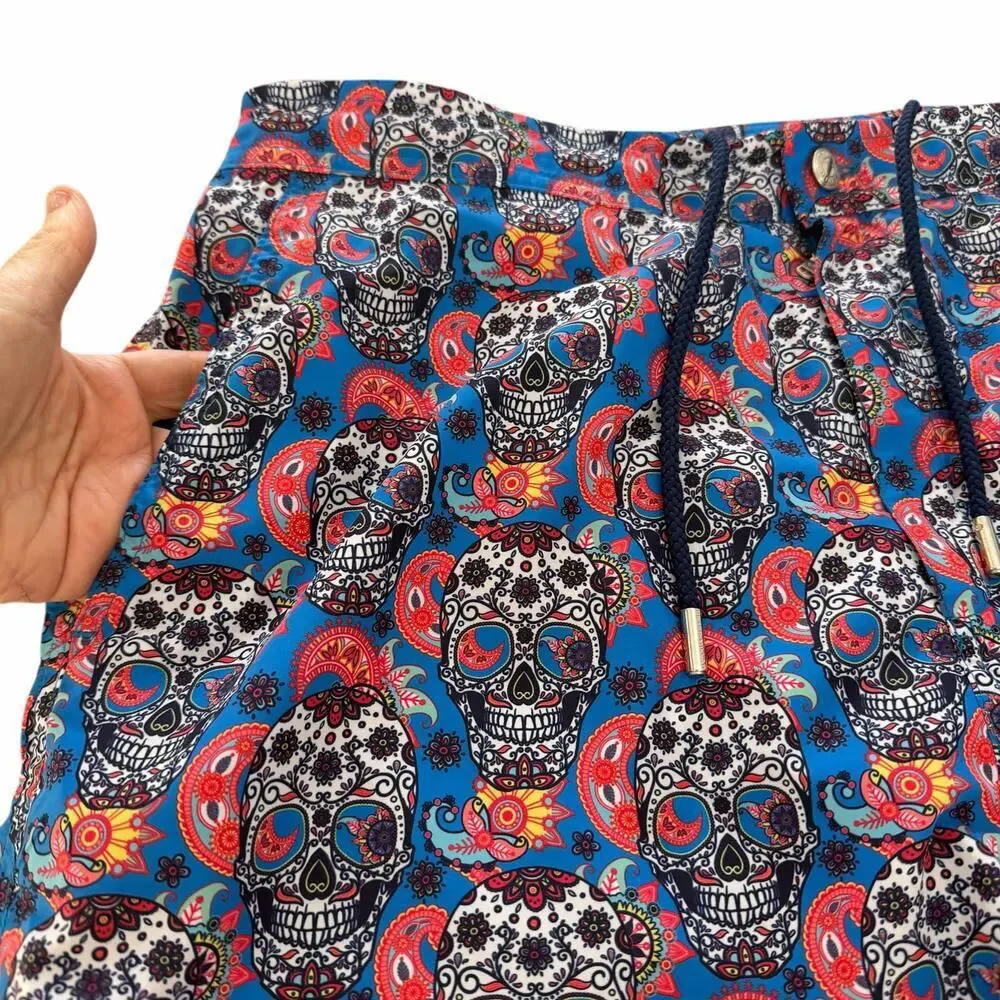 Peter Millar Collection Sugar Skull Print Swim Trunks Blue XL